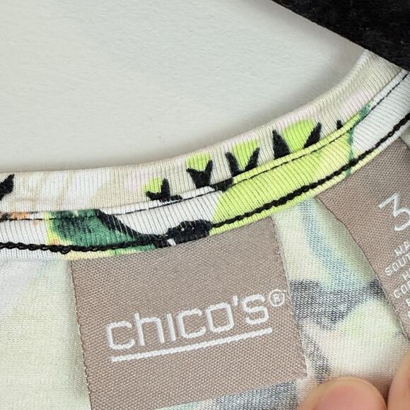 Chicos Top Women 3 US XL Multi Floral Blouse Colorful Stretchy Bloomcore Mature - Picture 3 of 8